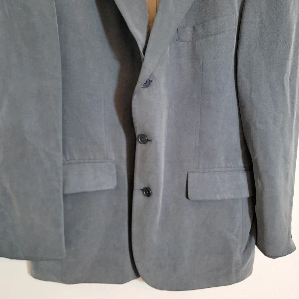 Oscar de la Renta Mens‎ 42R Blazer Slate Blue 100% Tencel 3-Button Jacket Suit